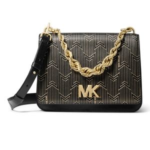 Michael KorsWomen's Black Large Mott Twisted-chain Swag Crossbody Bag